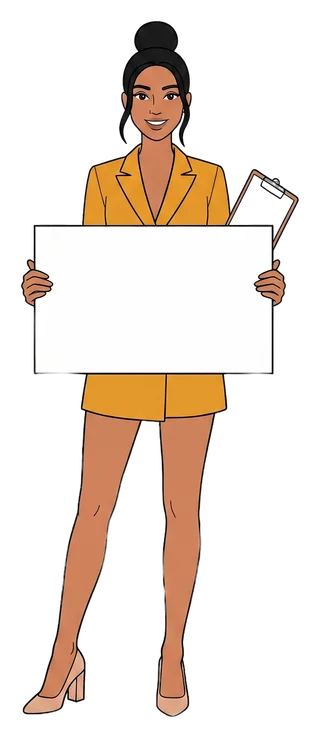 A woman holds a board: 116 rooms