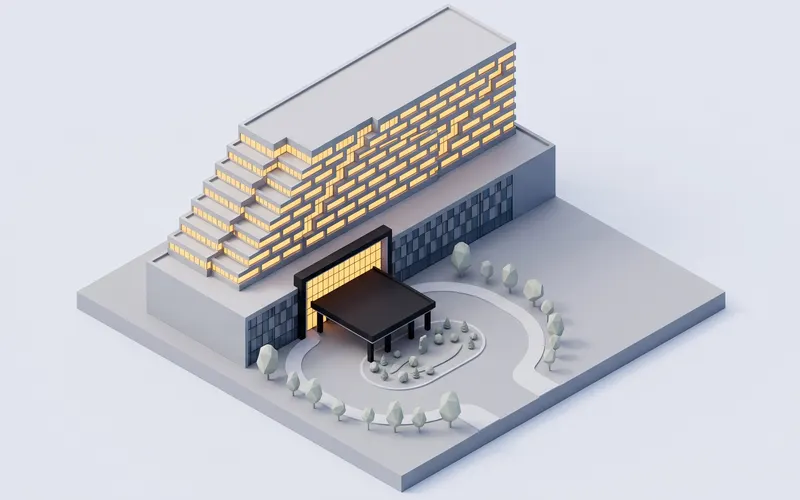 Isometric model of the stepped hotel in Toronto